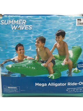 Summer Waves Mega Alligator Ride-On Inflatable Pool Float 76" X 42" X 10" For Ki